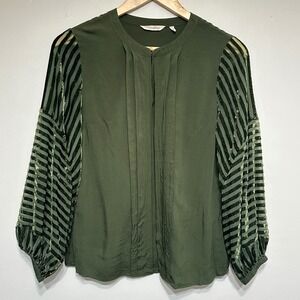 Soft Surroundings Velvet Burn Out Sleeve Blouse Womens S Olive Artsy Dressy Chic